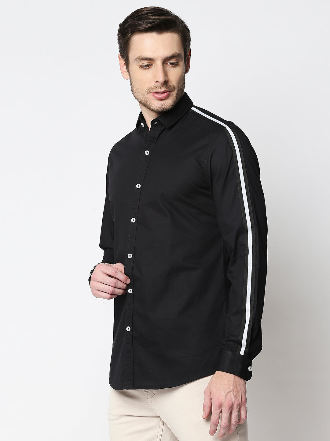 The Manaca Men Partywear Shirt- Black & White Stripe