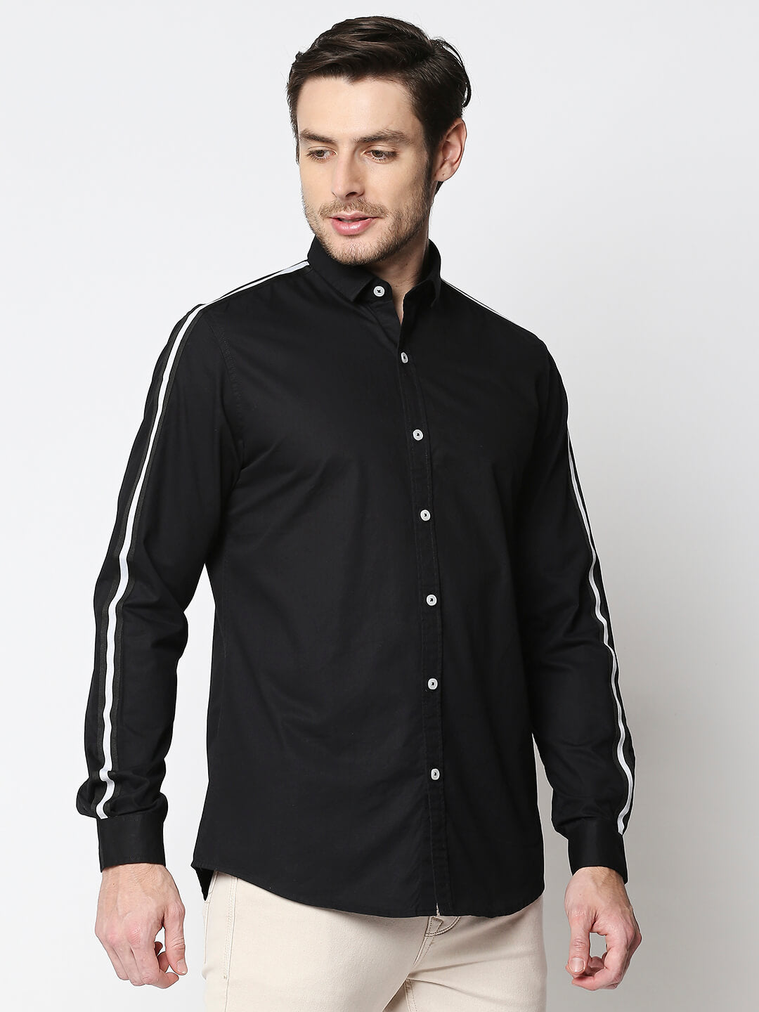 The Manaca Men Partywear Shirt- Black & White Stripe