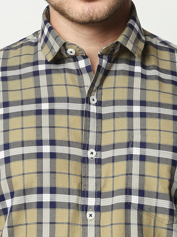 The Manaca Checkered Casual Full Sleeves Shirt-Khaki Checks