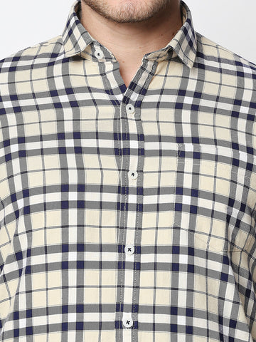 The Manaca Checkered Casual Full Sleeves Shirt- Ecru Navy Checks