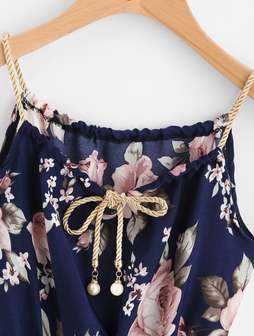 Manaca Braided Bead Strap tie Floral Print Dress